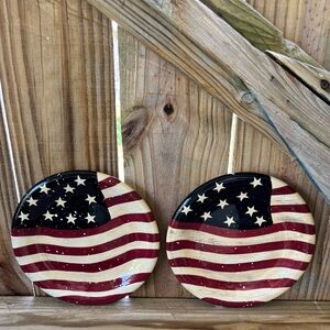 Set of 2 New Cracker Barrel American Flag Salad or Dessert Plates